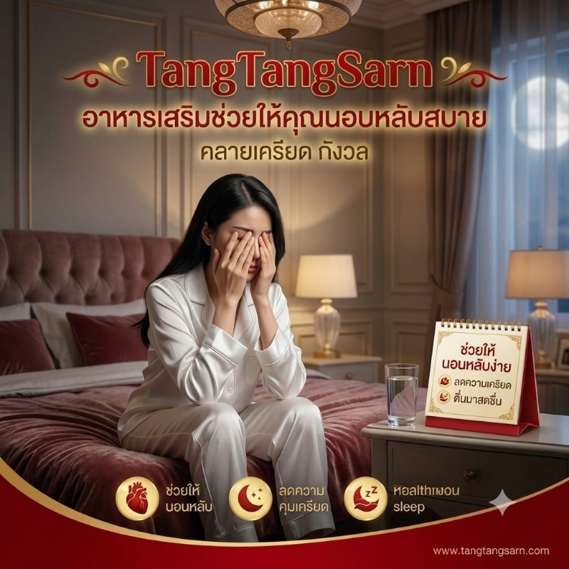 ตังถั่งซาร์น สมุนไพรแห่งความหวัง ตังถั่งซาร์น (TangTangSarn)  ดูแลสมดุลร่างกาย ผ่อนคลายความเครียด หลับสบายในทุกคืน  ในชีวิตประจำวันที่เต็มไปด้วยความเร่งรีบ ความเครียด และความกังวล อาจส่งผลให้ร่างกายอ่อนล้าและพักผ่อนได้ไม่เต็มที่ ตังถั่งซาร์น (TangTangSarn) ผลิตภัณฑ์เสริมอาหารจากสารสกัดสมุนไพรและสารอาหารคุณภาพ 12 ชนิด ที่คัดสรรมาเพื่อช่วยดูแลสุขภาพและส่งเสริมความสมดุลของร่างกาย  ด้วยคุณค่าจากเห็ดหลินจือ ฟองป๊อกกี้ โสมเกาหลี ตังถั่งเช่า และสารสกัดจากพืชธรรมชาติหลายชนิด ช่วยให้ร่างกายรู้สึกผ่อนคลาย ลดความอ่อนล้าจากการใช้ชีวิตประจำวัน พร้อมสนับสนุนการพักผ่อนอย่างมีคุณภาพ  TangTangSarn เหมาะสำหรับผู้ที่ทำงานหนัก พักผ่อนไม่เพียงพอ หรือเผชิญกับความเครียดและความกังวลในชีวิตประจำวัน ช่วยให้ร่างกายและจิตใจรู้สึกสมดุล สดชื่น พร้อมเริ่มต้นวันใหม่ด้วยพลังและความมั่นใจ  ✔ ช่วยให้ร่างกายรู้สึกผ่อนคลาย ✔ ช่วยลดความอ่อนล้าและความเหนื่อยสะสม ✔ ช่วยส่งเสริมคุณภาพการพักผ่อน ✔ ช่วยดูแลสุขภาพกายและใจอย่างสมดุล ✔ อุดมด้วยสารสกัดจากสมุนไพรและสารต้านอนุมูลอิสระจากธรรมชาติ  TangTangSarn ทางเลือกของการดูแลสุขภาพจากภายใน เพื่อการพักผ่อนที่มีคุณภาพและการใช้ชีวิตอย่างมีความสุขในทุกวัน  คำเตือน: ผลิตภัณฑ์เสริมอาหารไม่มีผลในการป้องกันหรือรักษาโรค